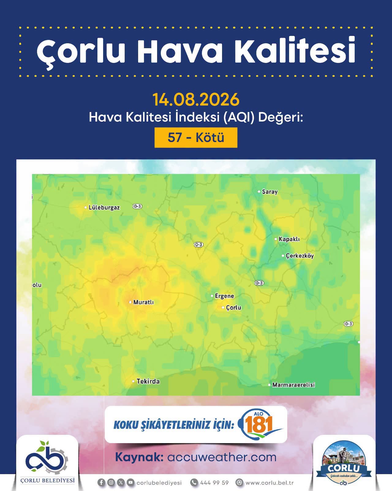 Çorlu İçin Hava Kalitesi Uyarısı