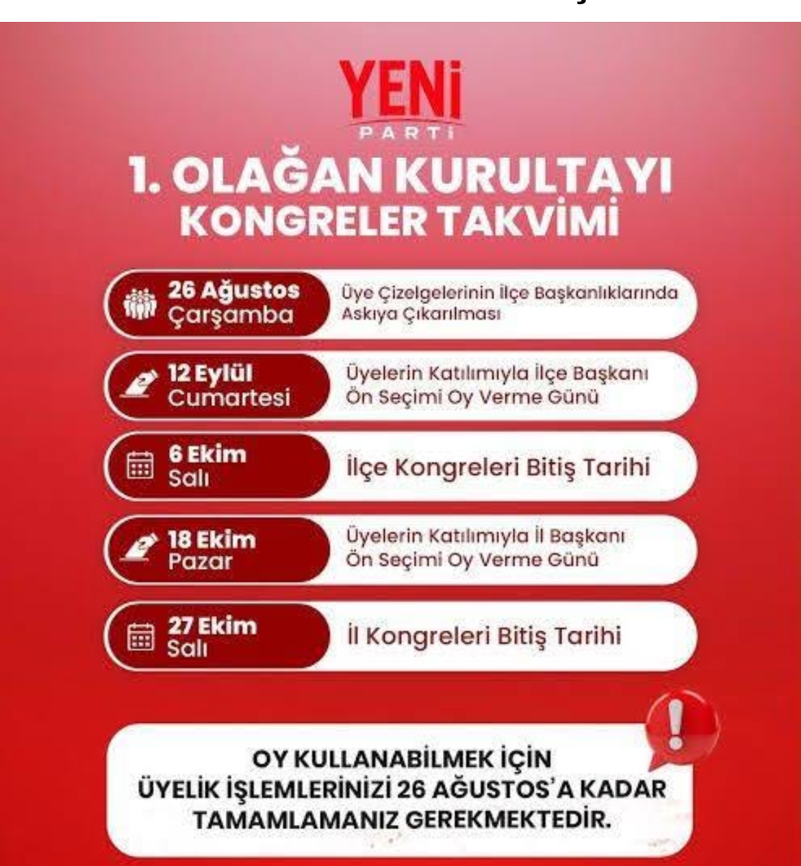 YENİ Parti’nin Kongre Takvimi Belli Oldu