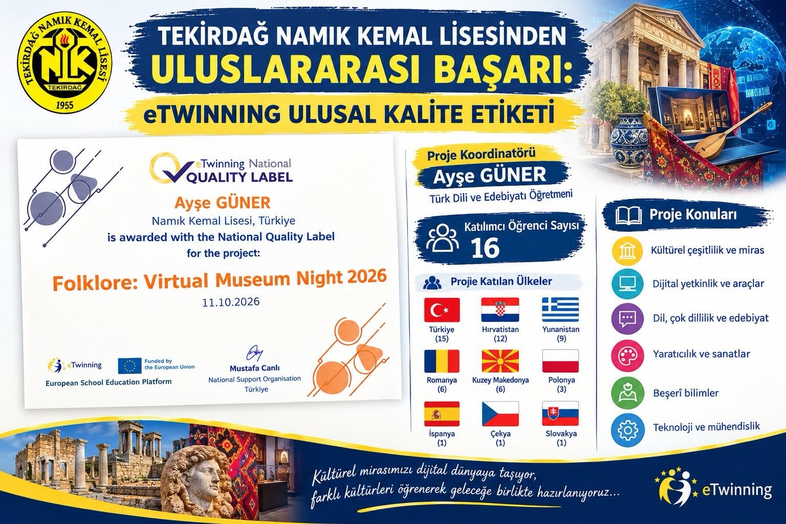 Namık Kemal Lisesi’ne Ulusal Kalite Etiketi