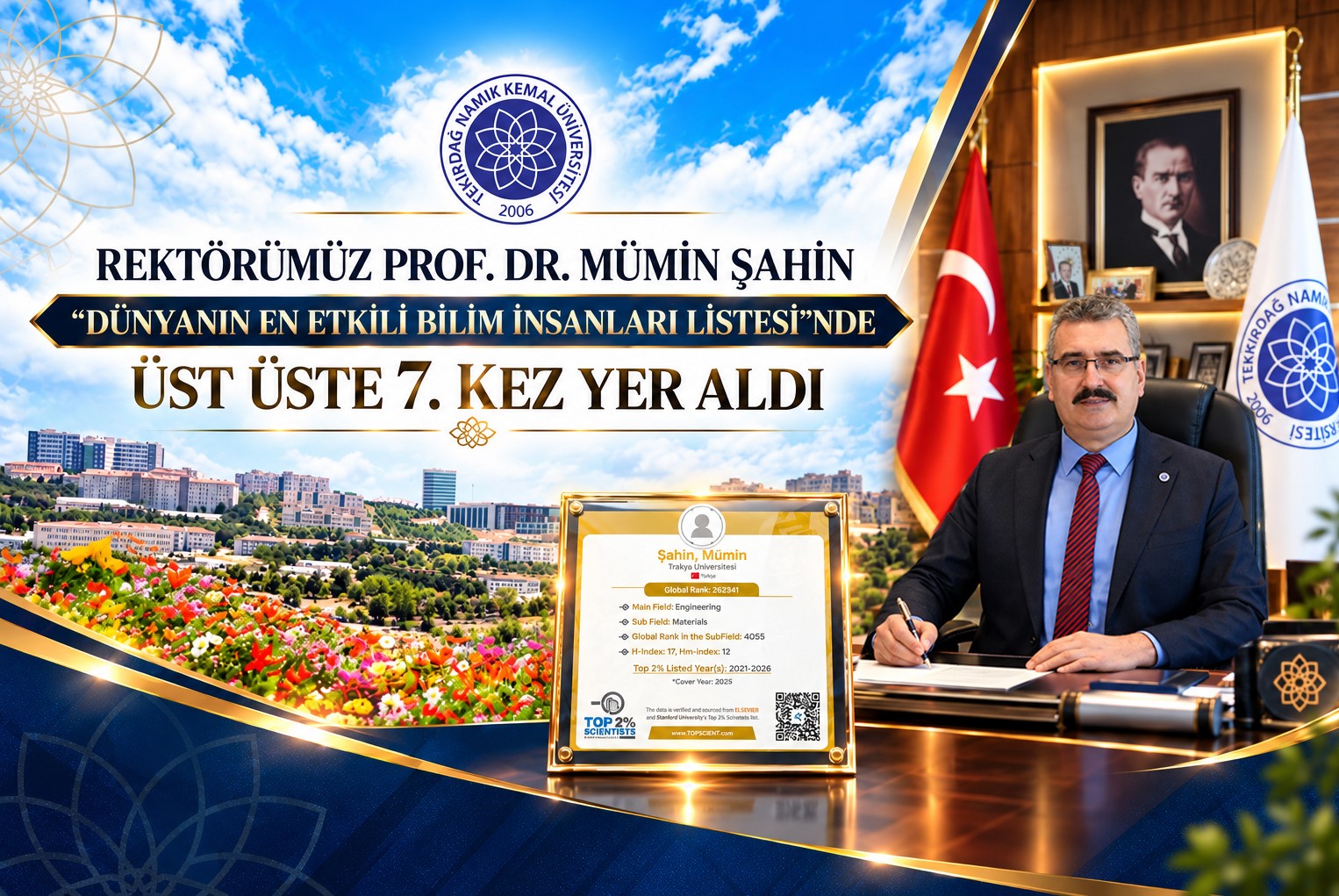 Prof. Dr. Mümin Şahin, Dünyanın En Etkili Bilim İnsanları Listesinde